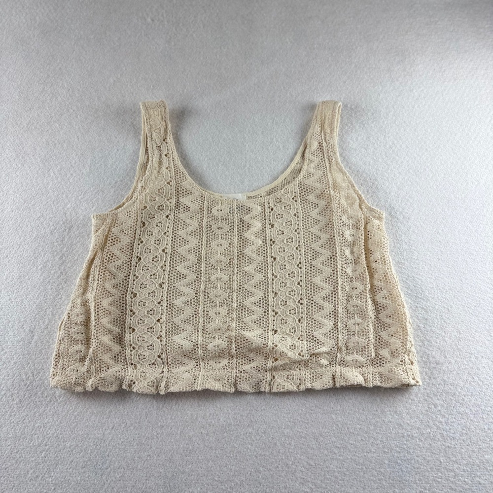 Loft Beach Women Cream Crochet Lace Tank Top Scoop Neck Sleeveless Cropped S